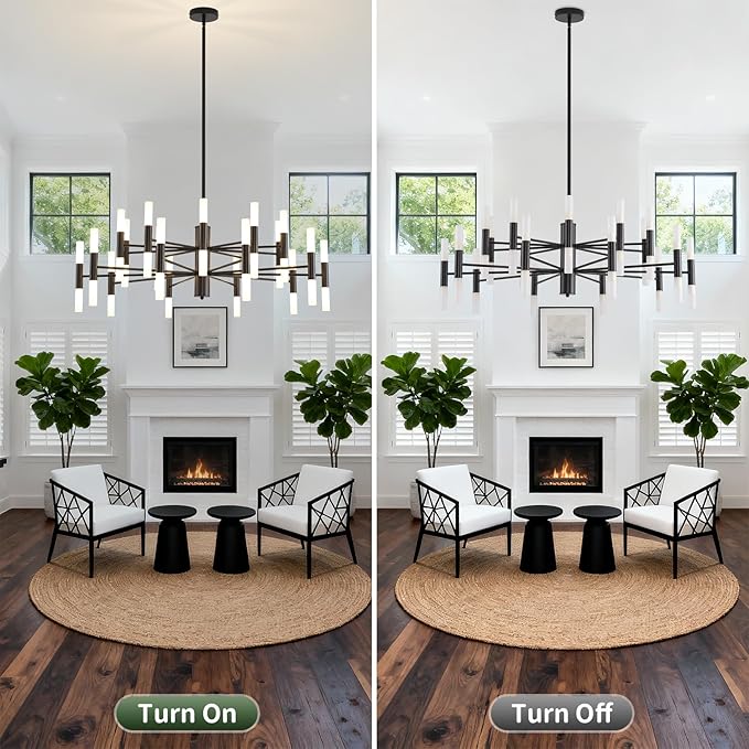 Black Modern Chandelier 40-Light, Large Farmhouse Round Candle Chandeliers with Acrylic Shades, 38.6" Dining Room Light Fixture for High Ceilings, Living Room, Foyer, Entryway, G9 Base