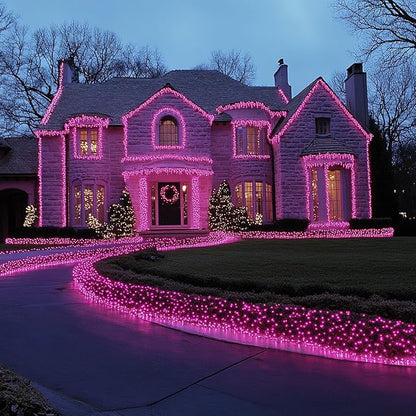 TW SHINE Christmas Lights, 20FT 100 Count Incandescent Mini Christmas Tree Light, Waterproof Xmas String Lights for Outdoor Indoor Home Party Yard Decorations, Pink