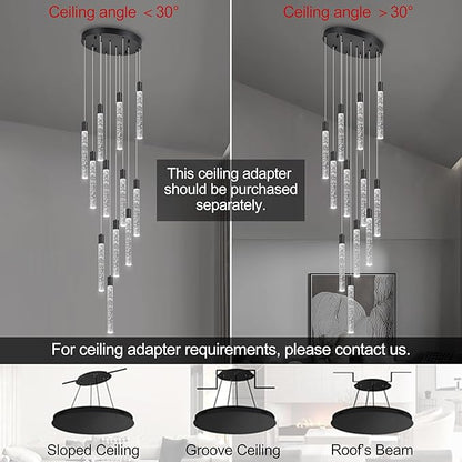 12-Lights Bubble Chandelier for Entryway High Ceiling-137 Height Adjustable Crystal Chandelier,3 Color Temperature Dimmable LED Pendant Light Fixture for Foyer Living Room Staircase,Matte Black