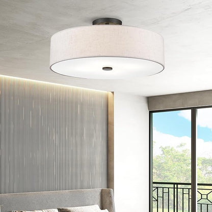 Livex Lighting 52136-92 Meridian Collection 4-Light Transitional Ceiling Mount Fixture with Oatmeal Color Fabric Hardback Shade, English Bronze