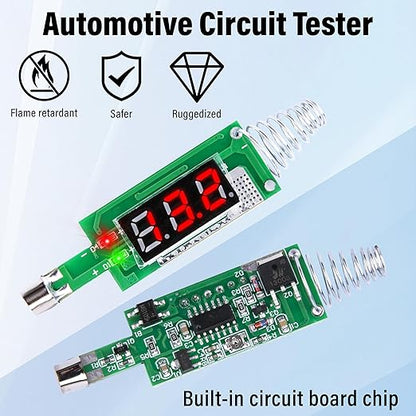 Test Light Automotive, 5-90V DC Test Light with Voltmeter, Bidirectional Car Fuse Tester with Voltage Display, Digital LED Circuit Tester with Extended Spring Wire & Probe for Car/RV/Vehicles