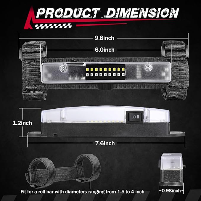 UTV Interior Dome Light with Switch, FASTCHOY AUTO Roll Bar Cage Mount Dome Light Battery Powered Universal Roll Bar Mount Lights for UTV ATV Side by Side Can-Am Polaris RZR - White/Green (2 Pack)
