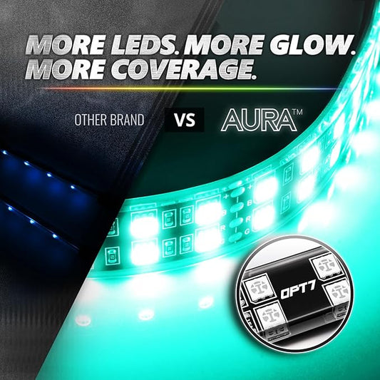 OPT7 Aura Pro 6PC Double LED Interior Strip Lights with APP & Remote Control, Multicolor Mode, Sound Active Inside Ambient Lighting Kit, Truck SUV RV Footwell Floor Decor, 12V Car Charger