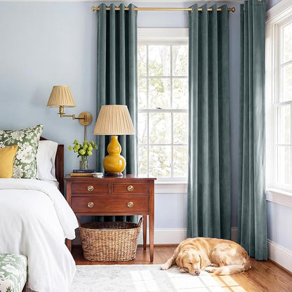 StangH Dark Slate Velvet Curtains Ideal Room Darkening Drapes for Bedroom, Living Room & Home Theater, Thermal Insulated Window Treatment with Rod Pocket & Back Tab Design, 52x108 Inches, 2 Panels.