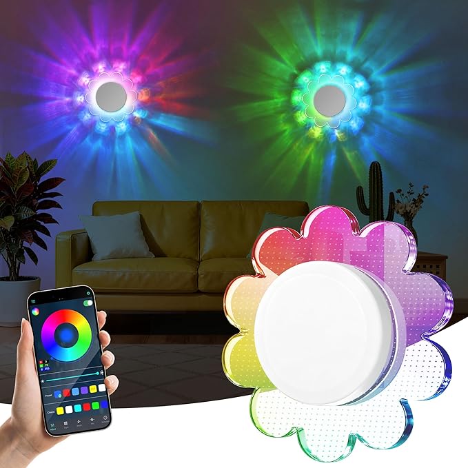MeiLyte LED Wall Lamp,Wall Mounted Sconces with APP Control,Colorful Rechargeable wall lamp Light,Flower Shape Magnetic Wall Light with Timer, Wireless Wall Lamp for Bedroom, Hallway,Kitchen,Stairway