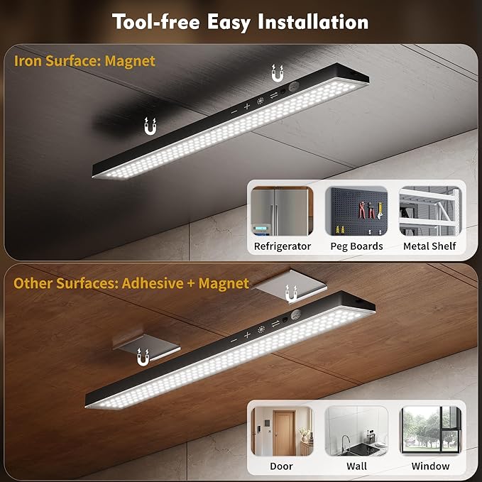 12inch 5Pack Touch Control Under Cabinet Lighting, 160LED Super Bright, 4000mAh Long-Lasting, Magnetic Rechargeable Motion Sensor Under Counter Lights for Kitchen, Closet, Remote, Dimmable, 3CCT丨Black