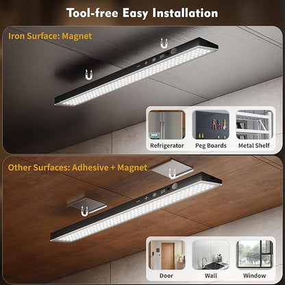 12inch 3Pack Touch Control Under Cabinet Lighting, 160LED Super Bright, 4000mAh Long-Lasting, Magnetic Rechargeable Motion Sensor Under Counter Lights for Kitchen, Closet, Remote, Dimmable, 3CCT丨Black