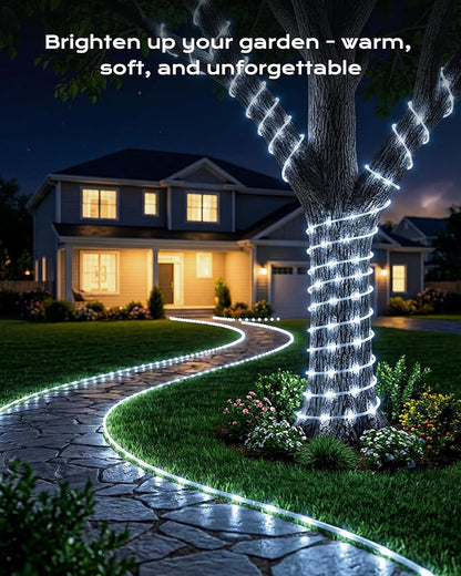 Brightown 2 Pack Solar Rope Lights, Total 78FT 200LED Pure White Solar String Lights Outdoor, IP65 Waterproof Solar Powered Fairy Lights with 8 Lighting Modes for Yard Garden Patio Tree Decoration