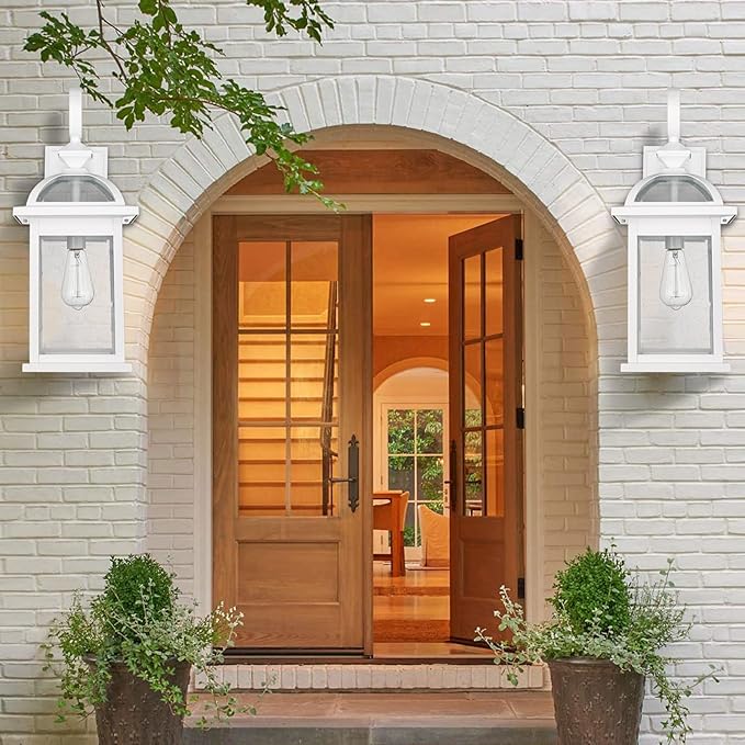 Darkaway 2pcs Outdoor Lights Fixtures Wall Mount, Large 22inch Outdoor Wall Sconce Lights with Seeded Glass Waterproof Outside Exterior Lights Fixture for House Front Porch Entry
