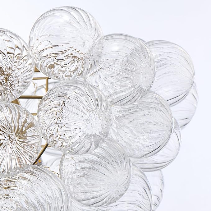 Bubble Ball Semi Flush Mount Ceiling Light Fixture, 20" Bubble Chandelier, Modern Hand Blown Glass Chandelier for Bedroom, Living Room, Dining Room (20" Gold Ceiling Light)