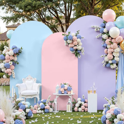 Set of 3 Arch Backdrop Covers(7.2ft, 6.6ft, 6ft) - Premium Stretchy Spandex Backdrop Arch Stand Cover for Baby Shower,Wedding,Party Decor Chiara Cover with Double-Sided Design(Pink Blue Lavender)