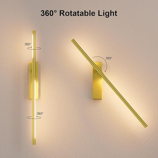 Battery Operated Wall Sconces, 1 Pack USB Rechargeable Wall Lights, Dimmable Wireless Linear Wall Lamp Indoor for Living Room, Bedroom, Hallway, Gold