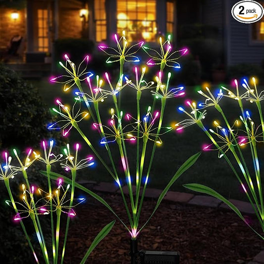 Solar Garden Lights Outdoor: Waterproof 2-Pack DIY Decorative Firework Lights with 2 Modes for Yard Patio Pathway Outside Fairy Decor - Gifts for Women Mom Mothers Day Multicolor