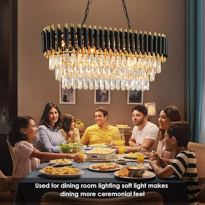Modern Crystal Chandeliers for Dining Room Black and Gold Chandelier Living Room 8-Light Pendant Light Fixture Oval Contemporary Ceiling Hanging Light for Kitchen Island Bar L32 inch