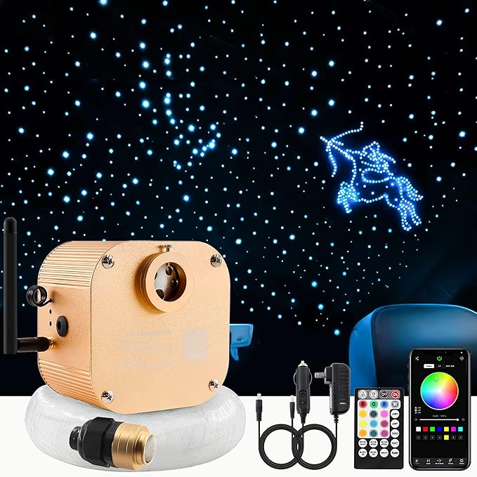 ATOKEE Starlight Headliner Kit 550pcs 0.03in 9.8ft, 16W Twinkle Fiber Optic Star Roof Lights for Car, Controlled with APP/RF Remote