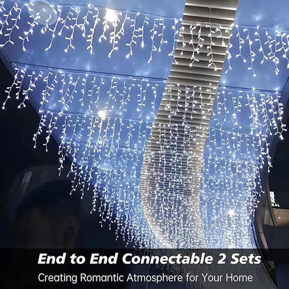 Icicle Christmas Lights Outdoor,520 LED 49.2FT 8 Modes with 80 Drops Cool White Icicle Lights,Remote Control Outdoor Indoor Fairy String Lights for Christmas Party,Holiday Decorations