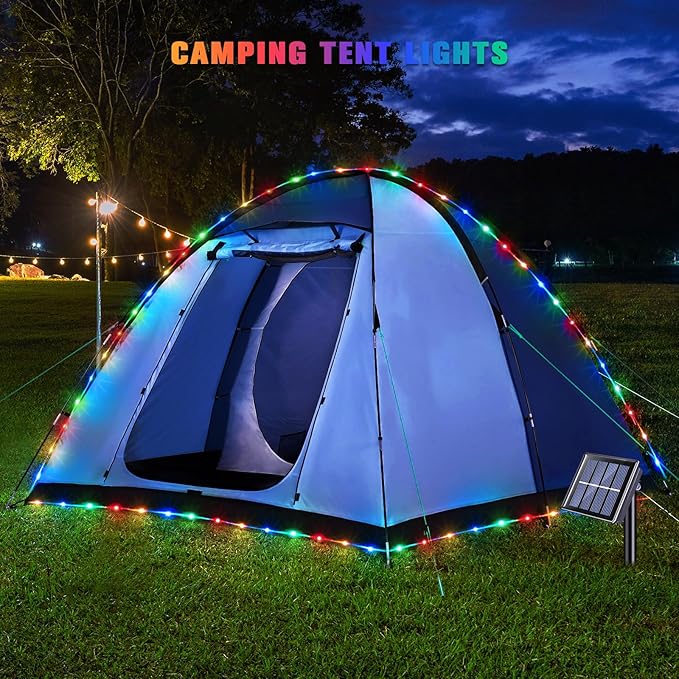JMEXSUSS Trampoline Accessories 200 LED Trampoline Lights, 66ft IP 65 Waterproof Solar Rope Lights Outdoor, 8 Modes Solar Patio Light for Fence Garden Yard Backyard Tree Slide (Multicolor)
