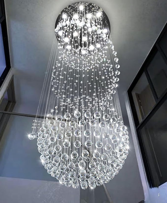 D40'' x H120'' Crystal Chandelier for Entryway High Ceiling Chandeliers Glam Chandelier Modern Large Raindrop Chandeliers LED Dimmable Light Fixtures for Staircaes Foyer Living Room Silver