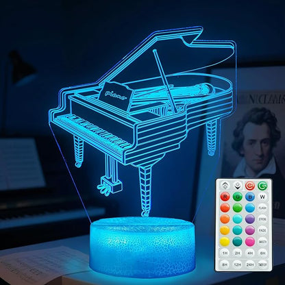 Piano Night Light, Instrument Gifts, Piano 3D Illusion Lamp with 16 Colors Changing, Timer, 4 Flash Modes and Dimmable, Kids Boys Girls Room Decoration, Holiday Xmas Music Gifts