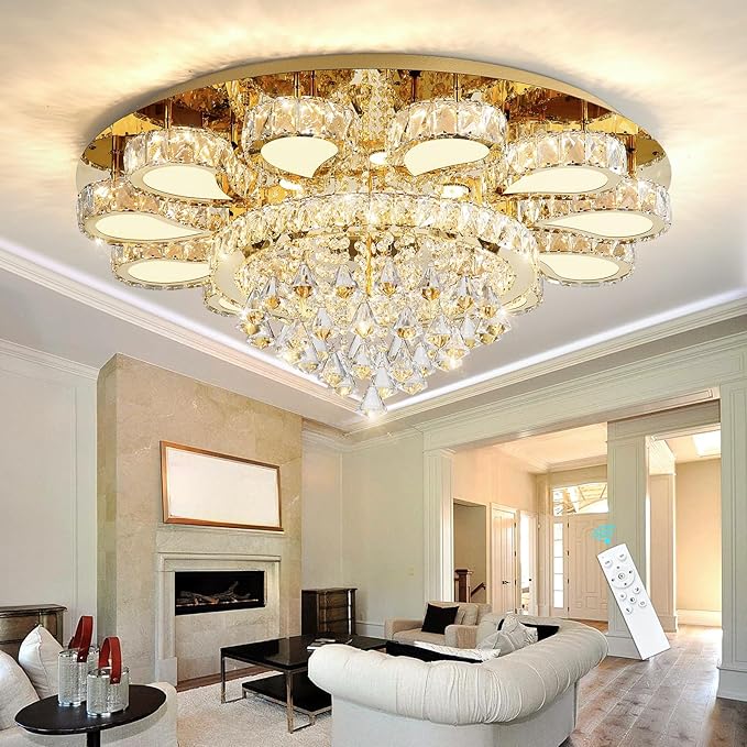 HAIXIANG Chandelier for Living Room Dining Room Modern LED Light Chandeliers Fixtures Remote Dimmbale Lighting Gold Crystal Lights
