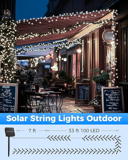 Brightown Solar Outdoor String Lights - 50 FT 120 LED Solar String Lights for Outside with 8 Lighting Modes, IP65 Waterproof Solar Outdoor Lights, Suitable for Tree Party Decor, Pure White