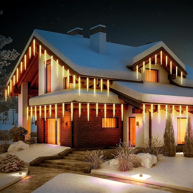Brightown Icicle Lights Outdoor 20ft with Remote - 20 Tubes 100 LED Icicle Christmas Lights, Waterproof Icicle Indoor Decoration for Tree Patio Roof Holiday Decor, Warm White