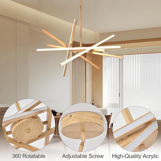 Modern Wood Grain Chandeliers Ceiling LED Pendant Light Embedded Mount Chandeliers,LED 6-Lights Linear Pendant Light for Kitchen Island Dining Room Bedroom Living Room Entryway,L23.62"*0.59"/6