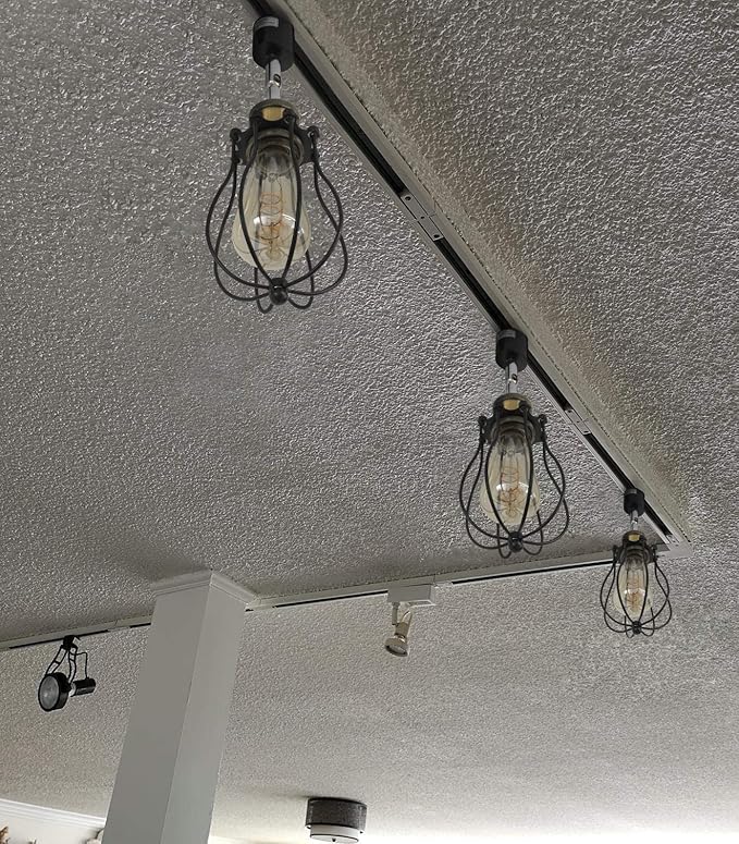 Kiven J-Type Track Lighting Heads,Vintage Loft Design, Black Basket Cage Track Mount Light with Flexible Light Arm, Adjustable Decorative Lighting Fixture for Kitchen Island Hallway (1 Pack)