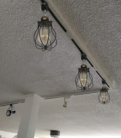 Kiven J-Type Track Lighting Heads,Vintage Loft Design, Black Basket Cage Track Mount Light with Flexible Light Arm, Adjustable Decorative Lighting Fixture for Kitchen Island Hallway (1 Pack)