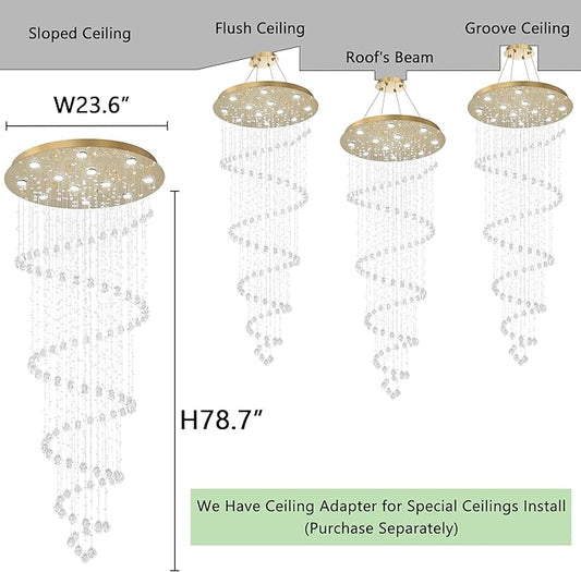 HAIXIANG LED W32 xH78 Chandelier for Living Room LED Chandeliers Dimmable Light Fixtures High Ceilings Pendant Lighting for Foyer Entryway Staircase Gold