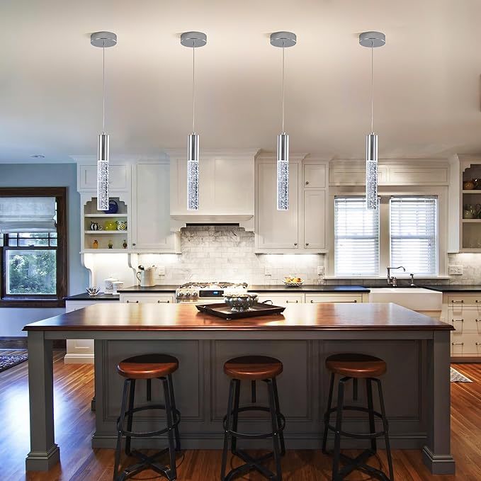 3-Pack Modern Crystal Pendant Light for Kitchen Island, Elegant Chrome LED Bubble Hanging Chandelier Lighting Fixture for Dining Room Bedside