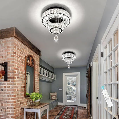 HAIXIANG Modern Flush Ceiling Chandelier Bedroom Light Fixtures Crystal Flat Sloping Ceiling Lights for Hallway Kitchen Dining Room Dimmable Light with Remote Black