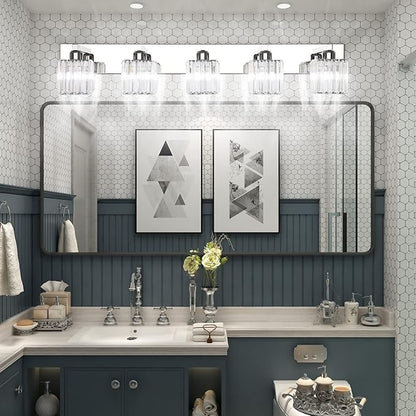 Aipsun Bathroom Light Fixtures Modern Vanity Light for Bathroom Crystal Chrome Vanity Light 5 Light (Exclude Bulb)