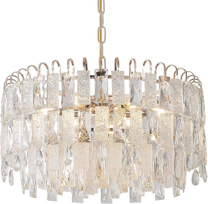 20" Modern Gold K9 Crystal Chandelier 9-Light 4 Tiers Crystal Lighting Fixture Luxury for Living Room Dining Room Bedroom Kitchen Foyer Entryway, E12