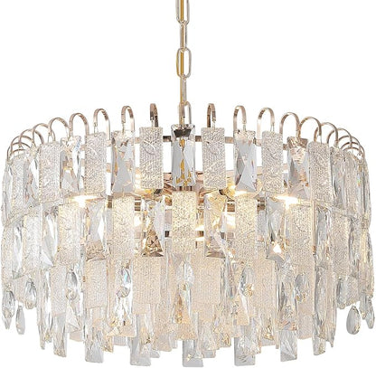 20" Modern Gold K9 Crystal Chandelier 9-Light 4 Tiers Crystal Lighting Fixture Luxury for Living Room Dining Room Bedroom Kitchen Foyer Entryway, E12