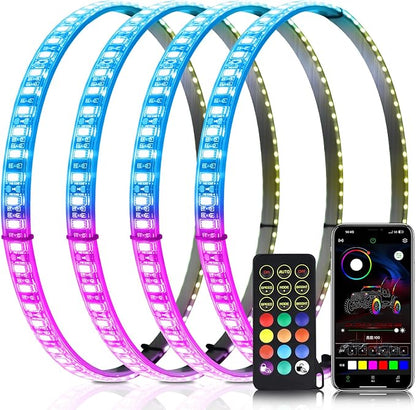 Tavaray 4PCS 15.5" RGB LED Wheel Ring Lights with APP & Remote Control, 178+DIY Dynamic Modes w/Turn Signal Braking and Reverse Function, IP67 Waterproof Wheel Lights for Trucks Pickups Cars Offroad
