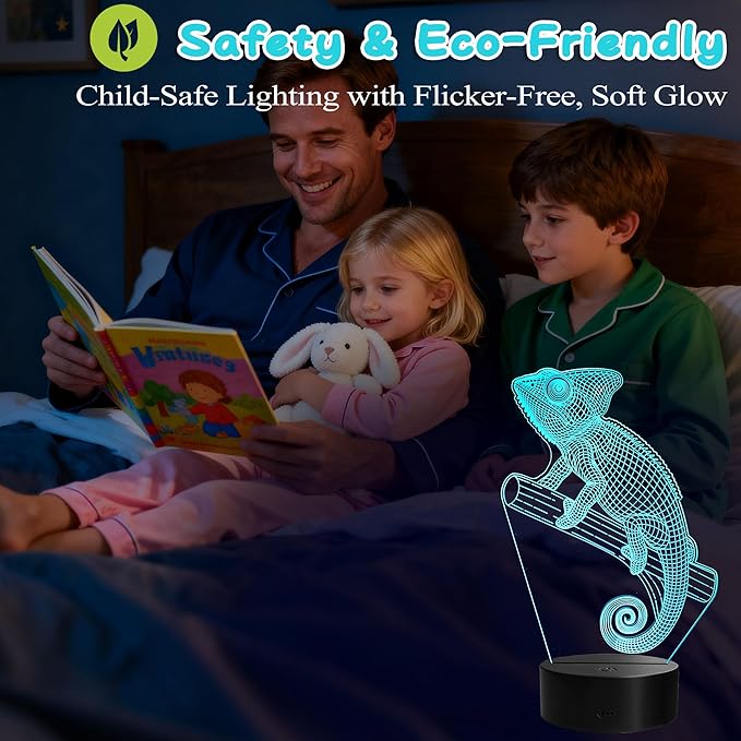 Chameleon Night Light, Lizard Gifts, 3D Illusion Lamp with Remote Control, 16 RGB Colors, 4 Flashing Modes, Timer, Dimmable, Chameleon Toy Accessories for Holiday Birthday Christmas