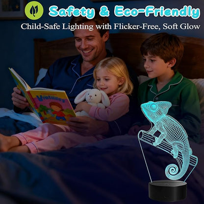 Chameleon Night Light, Lizard Gifts, 3D Illusion Lamp with Remote Control, 16 RGB Colors, 4 Flashing Modes, Timer, Dimmable, Chameleon Toy Accessories for Holiday Birthday Christmas