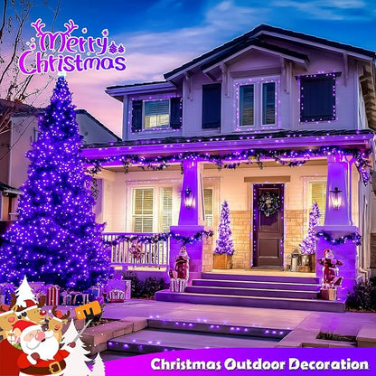 JMEXSUSS 2 Pack Solar String Lights Outdoor Waterproof, Total 66 FT 200 LED Solar Christmas Lights Outdoor, Twinkle Light for Christmas Tree Outside Garden Yard Xmas Decor, Purple