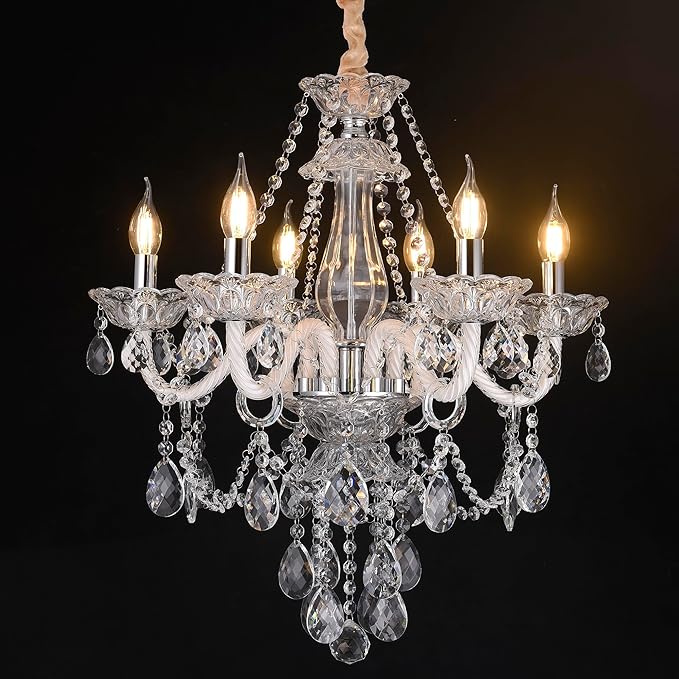 Modern Clear Crystal Chandelier 6-Light for Dinning Room K9 Crystal Ceiling Chandelier Lighting Fixtures for Living Room Bedroom Kitchen Easy Install (Clear 6 Lights)