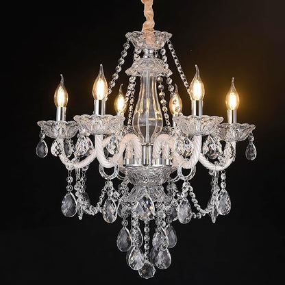 Modern Clear Crystal Chandelier 6-Light for Dinning Room K9 Crystal Ceiling Chandelier Lighting Fixtures for Living Room Bedroom Kitchen Easy Install (Clear 6 Lights)