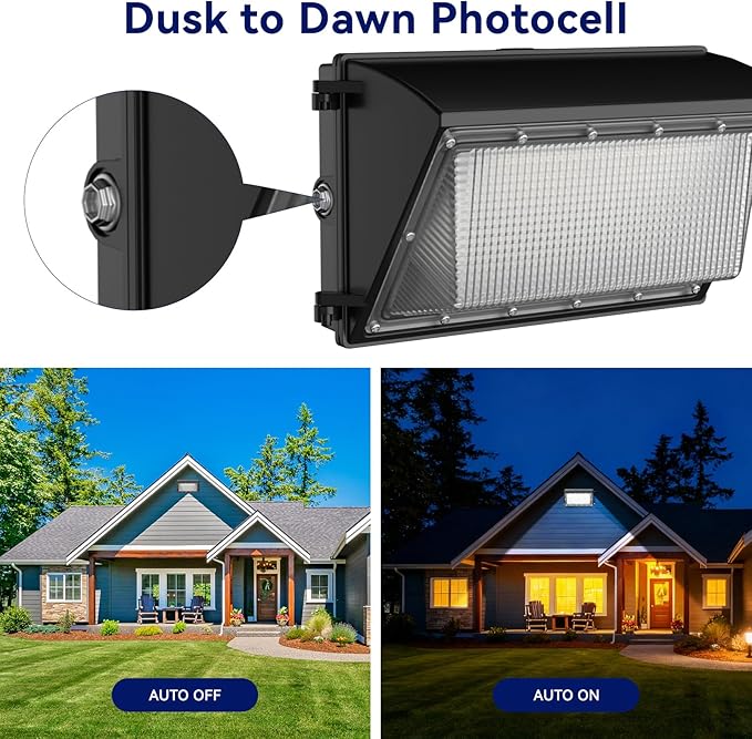 LED Wall Pack Light 120W, 18000LM 5000K Daylight, Outdoor Lighting with Dusk-to-Dawn Photocell, LED Wall Pack for Parking Lot, Warehouse, Yard, ETL Listed (120W - 2PACK)
