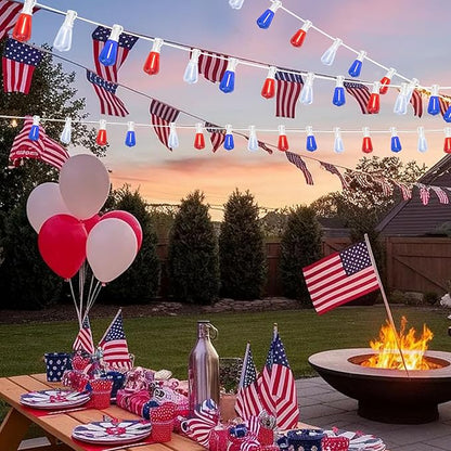LAMPHOME 26Ft ST38 Red White Blue LED String Lights, Patriotic Red White and Blue Lights Outdoor Shatterproof Patio Lights, 12+1 Edison Bulbs 4th of July Lights for Independence Day Decor
