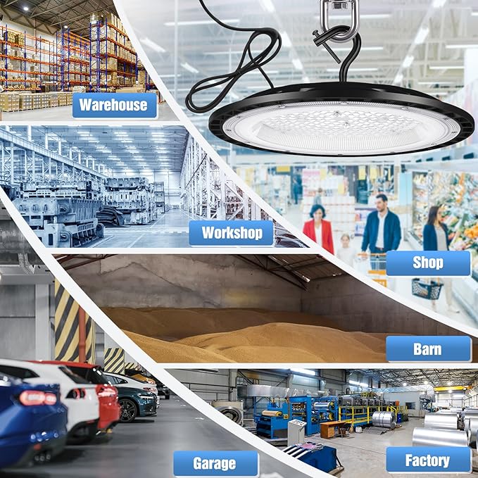 YANYCN 6 Pack 400W UFO Led High Bay Light Fixture,120v,5000K Daylight Commercial Shop Bay Lighting,61000LM,[1750W MH/HPS Equiv.] US Plug Area Lighting for Warehouse/Barn/Gym/Factory/Workshop