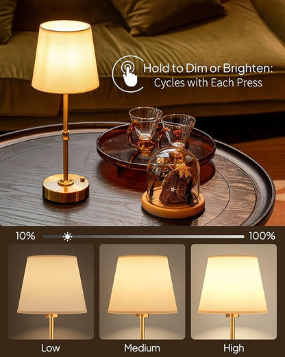 EppieBasic Cordless Table Lamp Rechargeable: Fast Charging & Long Lasting - 2700K Warm Light Vintage Gold Lamps for Women Housewife - Dinning Living Room Bedroom - 2 Pack
