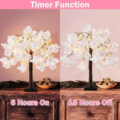 obbsie 24 Inch Lighted Cherry Blossom Tree, 2 Pack Artificial Bonsai Flower Tree with Timer Battery/USB Operated Pink Light Up Tabletop Tree for Spring Wedding Party Indoor Outdoor Decor