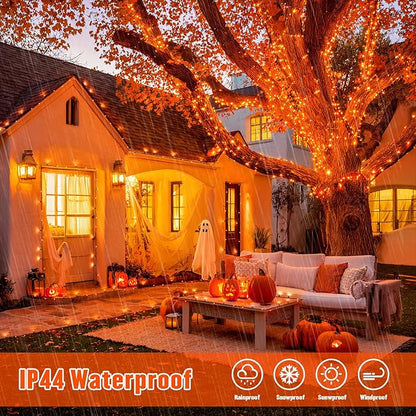 JMEXSUSS 2 Pack Solar String Lights Outdoor Waterproof, Total 66 FT 200 LED Solar Christmas Lights Outdoor, Twinkle Light for Christmas Tree Outside Garden Yard Xmas Decor, Orange
