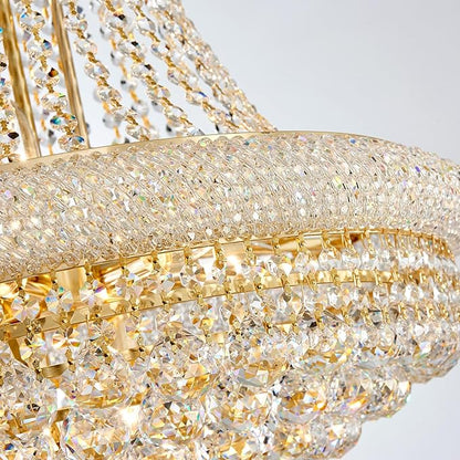 19-Lights Gold Large Crystal Chandelier Light Fixture, 3-Layer Luxury Empire Chandeliers Modern High Ceiling Hanging Chandelier for Living Room,Foyer,Staircase,Entryway (Gold,D31.5 x H47)
