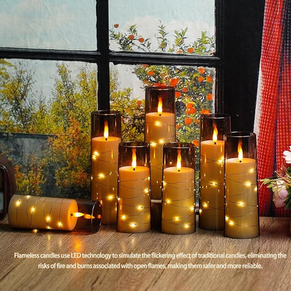 Nimiko Flickering Flameless LED Candles,Battery Operated Candles 24 Pcs with Embedded Star String,Acrylic LED Pillar Candles with Remote,Suitable for Home Decoration to Create an Atmosphere (Grey)
