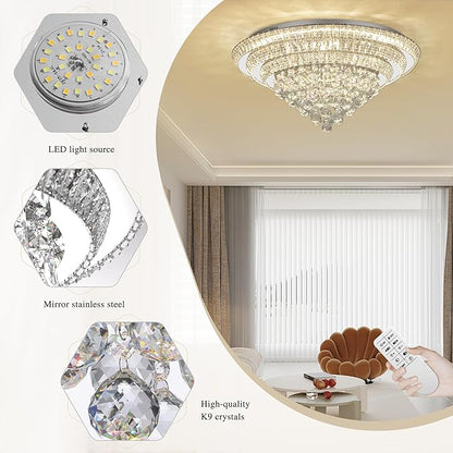 COCOSTAR 30" Crystal Chandeliers, Flush Mount Chandelier LED Ceiling Light, Modern Crystal Raindrop Chandeliers for Dining Room, Living Room, Bedroom